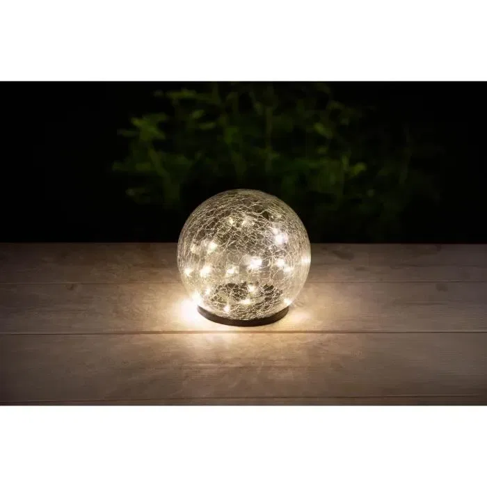 Galix Sphère Solaire Décorative à Effet Verre Brisé - 25 LED Blanches, Ø 15 cm - Luminaire d'Extérieur Écologique pour Jardin et Terrasse