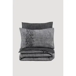 Parure de lit King - 1 housse de couette 220 x 240 cm + 2 taies d'oreiller 60 x 60 cm - Coton renforcé 100% - Gris - 145 fils