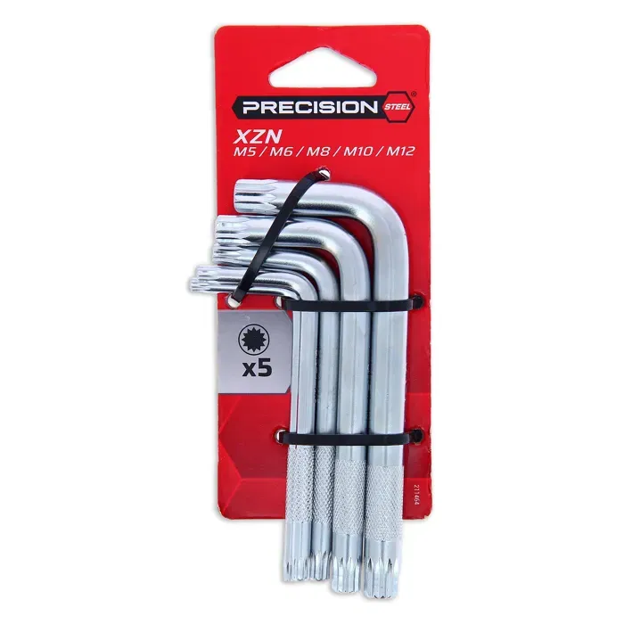 Precision Steel Jeu de 5 Clés Coudées XZN 12 Pans Mâles - Dimensions 5, 6, 8, 10, 12 mm - Acier Chrome-Vanadium pour Mécanique