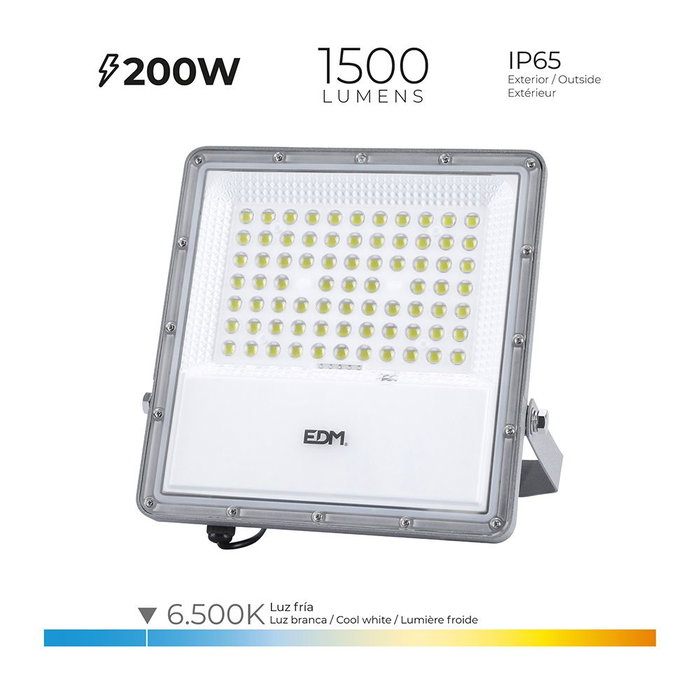 EDM Projecteur LED Solaire 200W 1500lm 6500K Lumière Froide IP65 avec Panneau Solaire et Télécommande EDM Projecteur LED Solaire 200W 1500lm 6500K Lumière Froide IP65 avec Panneau Solaire et Télécommande
