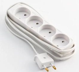 MicroConnect Multiprise danoise 4 prises sans terre 1,5 m, blanche