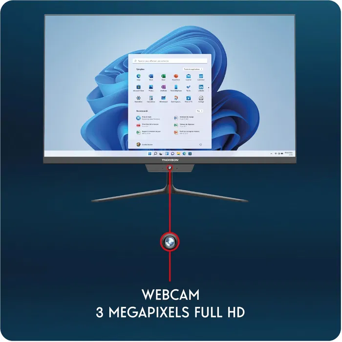 Thomson AIO A27I51216BK512C - PC Tout-en-un 27" FHD, Intel Core i5 12e gén, RAM 16 Go, SSD 512 Go, Noir - Ordinateur de bureau complet