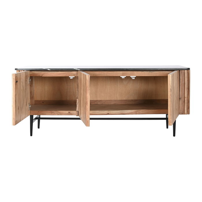 DKD Home Decor Meuble de télévision Marron Noir Naturel Marbre Acacia 145 x 45 x 60 cm