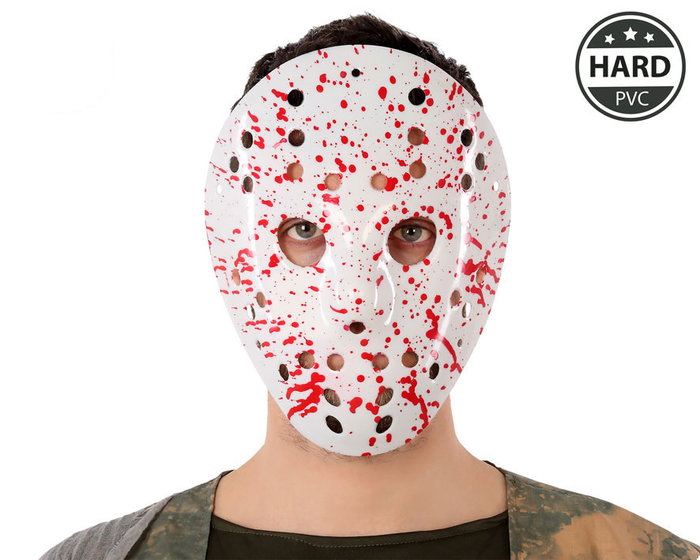 Masque de hockey sanglant en PVC blanc avec éclaboussures rouges, pour déguisement d'Halloween ou événement d'horreur Masque de hockey sanglant en PVC blanc avec éclaboussures rouges, pour déguisement d'Halloween ou événement d'horreur