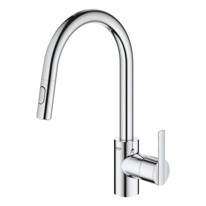 GROHE 31486001 - Mitigeur de cuisine évier haut Feel, douchette extractible 2 jets (jet laminaire/pluie), rotation 360°, bec en U pivotant, limiteur de débit