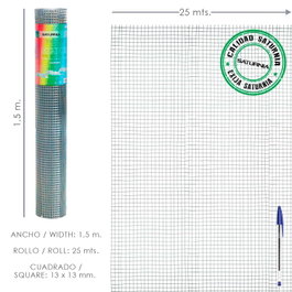 SATURNIA Grillage électrosoudé galvanisé 13x13 mm, 150 cm x 25 m
