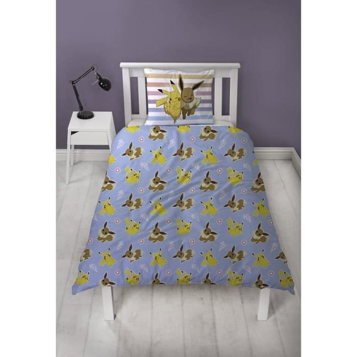 Pokémon Parure de lit réversible Pikachu et Évoli en microfibre Pokémon Parure de lit réversible Pikachu et Évoli en microfibre