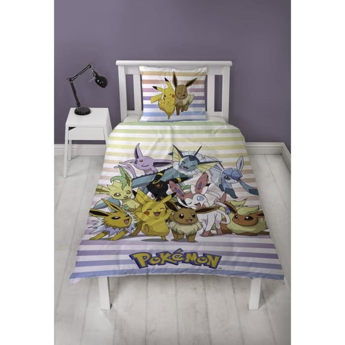 Pokémon Parure de lit réversible Pikachu et Évoli en microfibre Pokémon Parure de lit réversible Pikachu et Évoli en microfibre