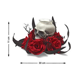 Porte-bougie Calavera Halloween avec Roses Noires et Rouges, Décor de Table Gothique et Día de Muertos, 30 cm
