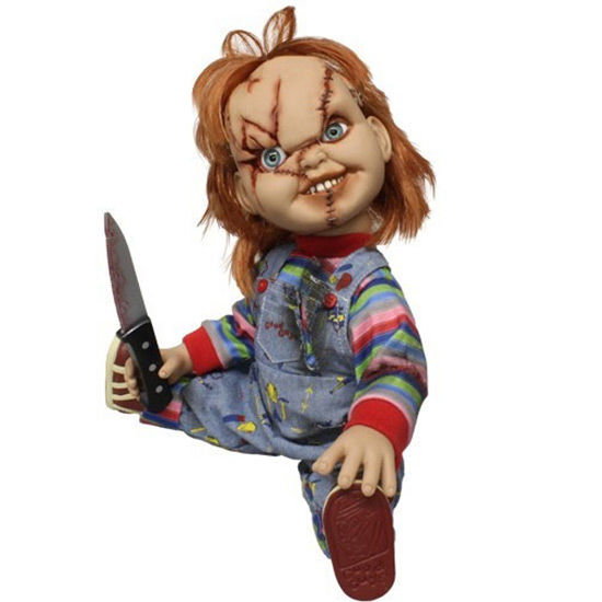 MEZCO TOYZ Figurine Chucky Le Poupon Diabolique parlante 38 cm avec 7 phrases, articulations et accessoires (Version espagnole)