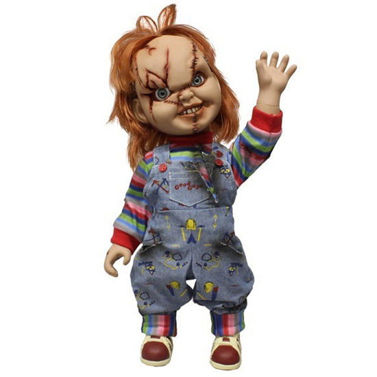 MEZCO TOYZ Figurine Chucky Le Poupon Diabolique parlante 38 cm avec 7 phrases, articulations et accessoires (Version espagnole)