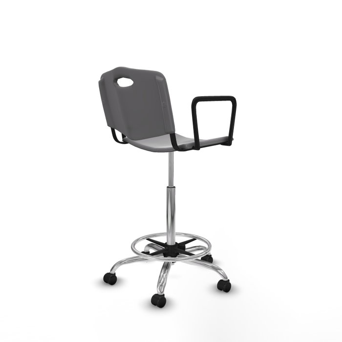 Tabouret Taburete Robledo Pivotant Chlorure de polyvinyle Gris clair Structure chromée Accoudoirs fixes Sans appui-tête Roulettes pour moquette