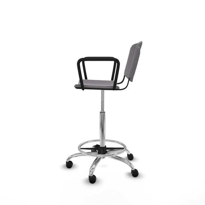 Tabouret Taburete Robledo Pivotant Chlorure de polyvinyle Gris clair Structure chromée Accoudoirs fixes Sans appui-tête Roulettes pour moquette