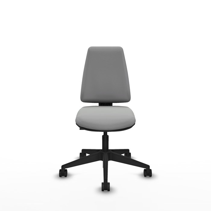 Chaise Elche Contact permament de base Cuir écologique Gris clair Base pyramidale noire Sans accoudoirs Sans appui-tête Roulettes 65mm nylon