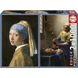 Educa - Puzzle La Jeune Fille à la Perle et La Laitière de Johannes Vermeer, Lot de 2 Puzzles 1000 pièces, Assemblé 48 x 68 cm