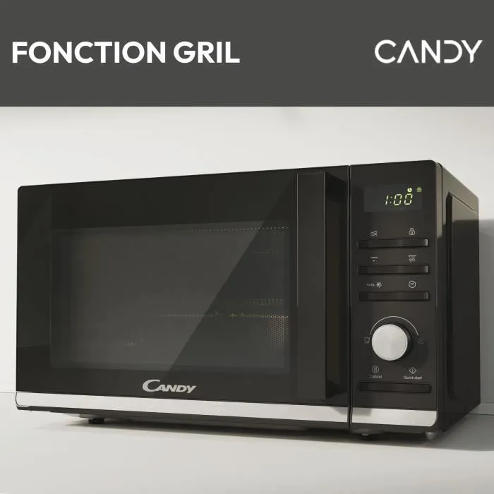 Candy CMGA20TNDB Micro-ondes Gril 20L Digital Noir 700W - Fonction Décongélation, 11 Niveaux de Puissance, 19 Menus Auto