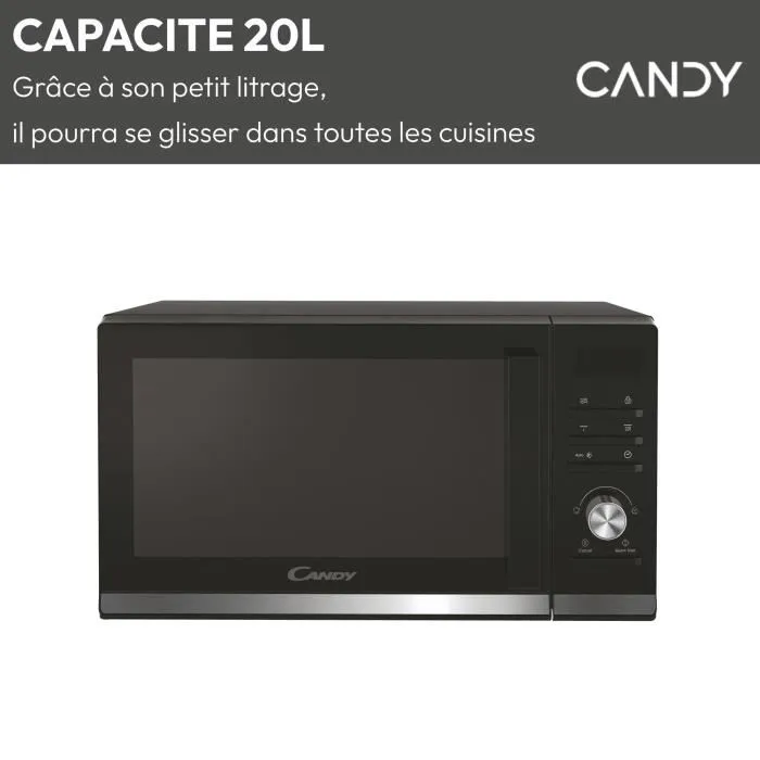 Candy CMGA20TNDB Micro-ondes Gril 20L Digital Noir 700W - Fonction Décongélation, 11 Niveaux de Puissance, 19 Menus Auto