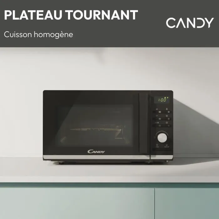 Candy CMGA20TNDB Micro-ondes Gril 20L Digital Noir 700W - Fonction Décongélation, 11 Niveaux de Puissance, 19 Menus Auto