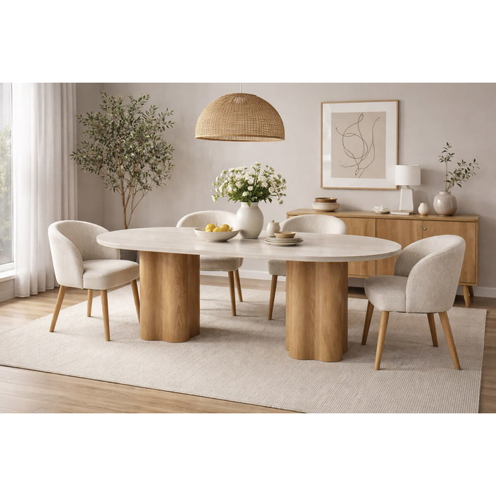 Home ESPRIT Table de Salle à Manger Marron Clair Granite et Bois MDF