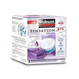 Rubson Sensation 2 Power Tabs 3en1 Recharge parfumée à la lavande provençale pour absorbeur d'humidité, lot de 6, air assaini