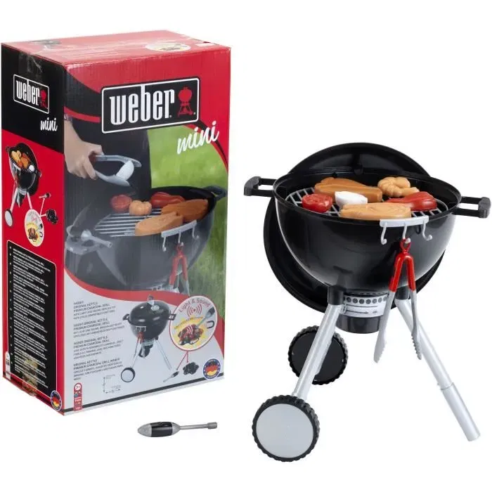 Barbecue Weber One Touch Premium avec couvercle, poignées, crochets et roues - KLEIN 9466 - Noir et gris - Dimensions: H 100 cm