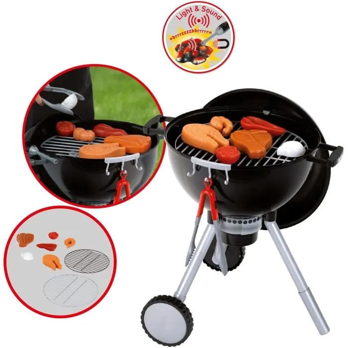 Barbecue Weber One Touch Premium avec couvercle, poignées, crochets et roues - KLEIN 9466 - Noir et gris - Dimensions: H 100 cm