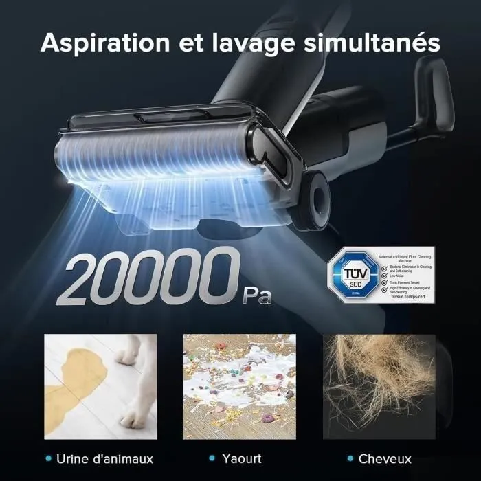 Roborock F25 ACE - Aspirateur balai laveur sans fil 20000 Pa - Lavage auto et séchage à 90°C - Pour sols durs - Gris