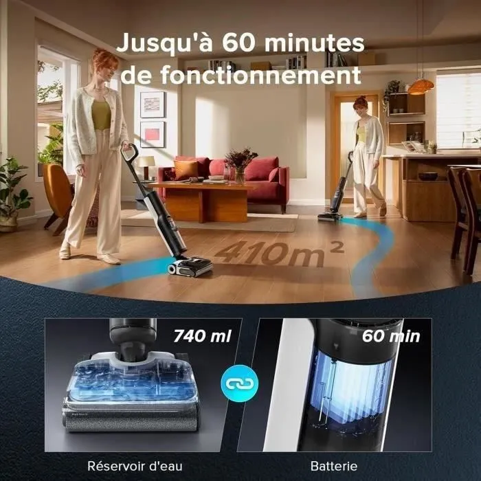 Roborock F25 ACE - Aspirateur balai laveur sans fil 20000 Pa - Lavage auto et séchage à 90°C - Pour sols durs - Gris