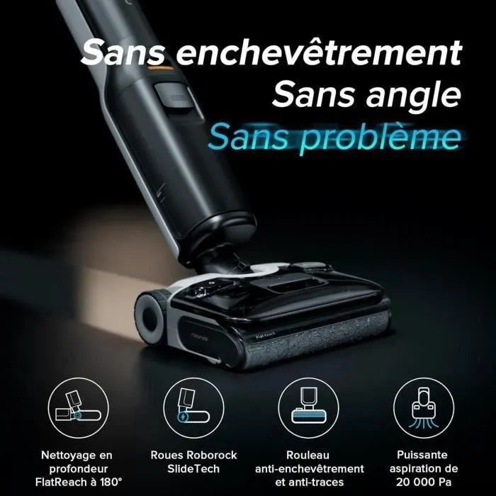 Roborock F25 ACE - Aspirateur balai laveur sans fil 20000 Pa - Lavage auto et séchage à 90°C - Pour sols durs - Gris