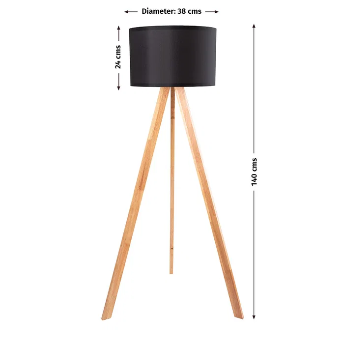 Lampadaire Pyongyang Noir / Chêne 1xE27 Sans Ampoule OPV-780SGN2422