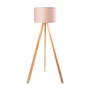Pyongyang Lâmpada de Suelo [OPV-780SGN2422 - Lampe de sol sur pied en bois à 3 pieds avec abat-jour tissu, douille E27 et interrupteur intégré, style scandinave ou rustique
