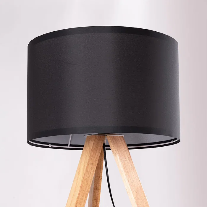 Pyongyang Lâmpada de Suelo [OPV-780SGN2422 - Lampe de sol sur pied en bois à 3 pieds avec abat-jour tissu, douille E27 et interrupteur intégré, style scandinave ou rustique