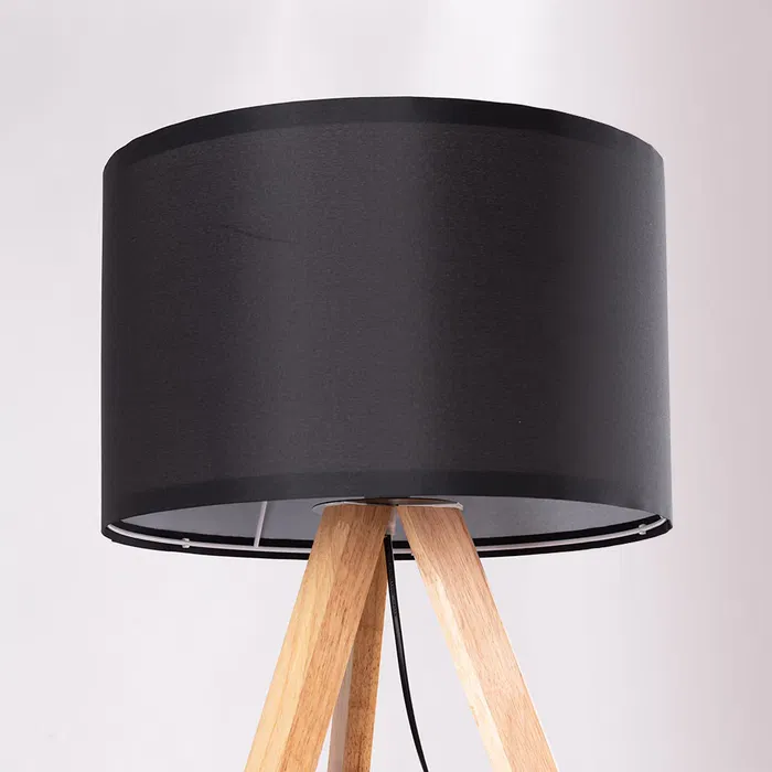 Lampe sur pied trépied Pyongyang [OPV-780SGN2422] en bois et tissu, douille E27, style naturel, nordique, rustique