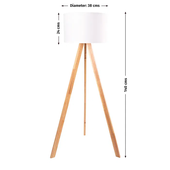 Lampe sur pied trépied Pyongyang [OPV-780SGN2422] en bois et tissu, douille E27, style naturel, nordique, rustique