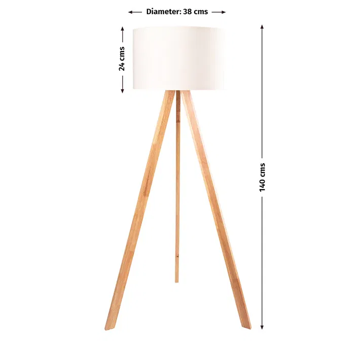 Lampe sur pied trépied Pyongyang [OPV-780SGN2422] en bois et tissu, douille E27, style naturel, nordique, rustique