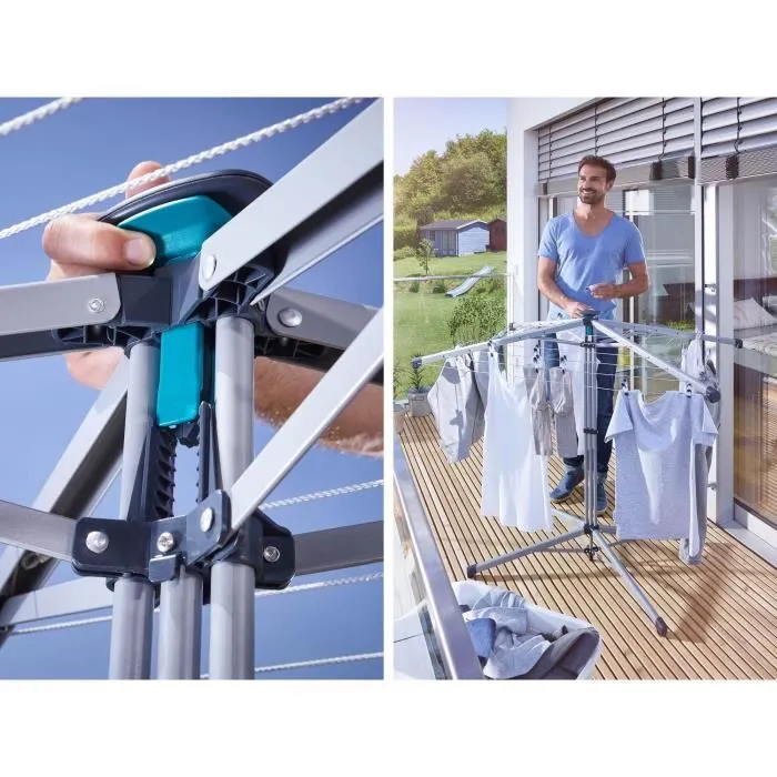 Leifheit Sèchoir parapluie Lino Pop-Up 82500 - Étendoir intérieur et extérieur avec 14m d'étendage, mécanisme à ouverture facile, compact (111 x 116 x 83 cm ouvert)