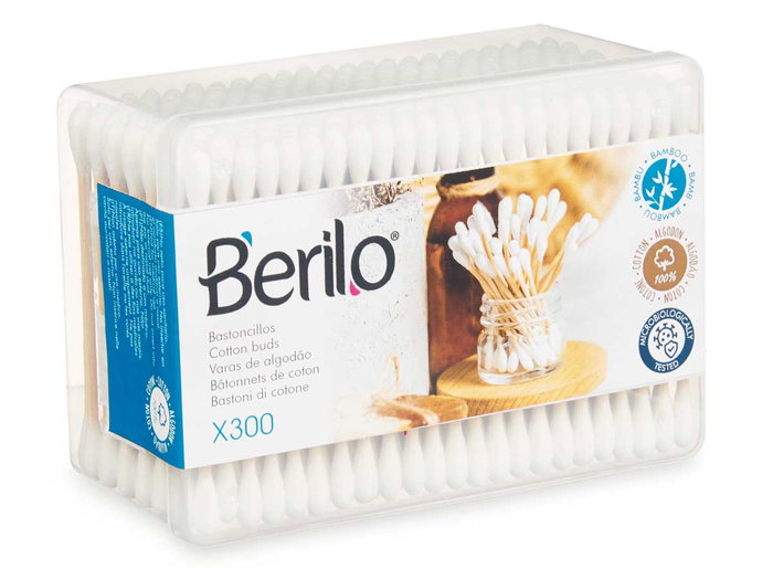 Berilo Coffret de 300 bâtonnets ouates en bambou coton 12x5,5x8cm (Set de 48)
