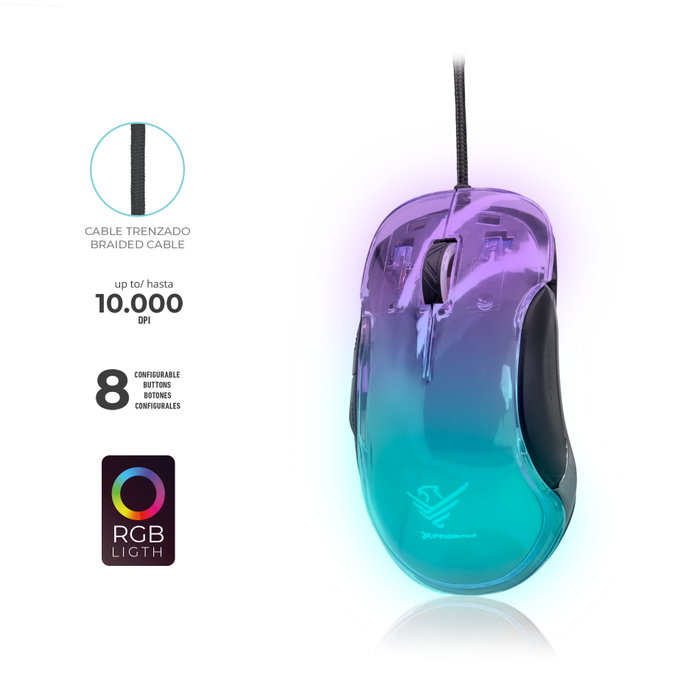 Phoenix Technologies Souris Gaming Banshee RGB 10000 DPI PixArt 3325 USB Filaire Transparente