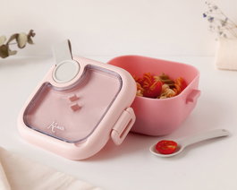 KioKids Boîte à déjeuner rose avec cuillère grise