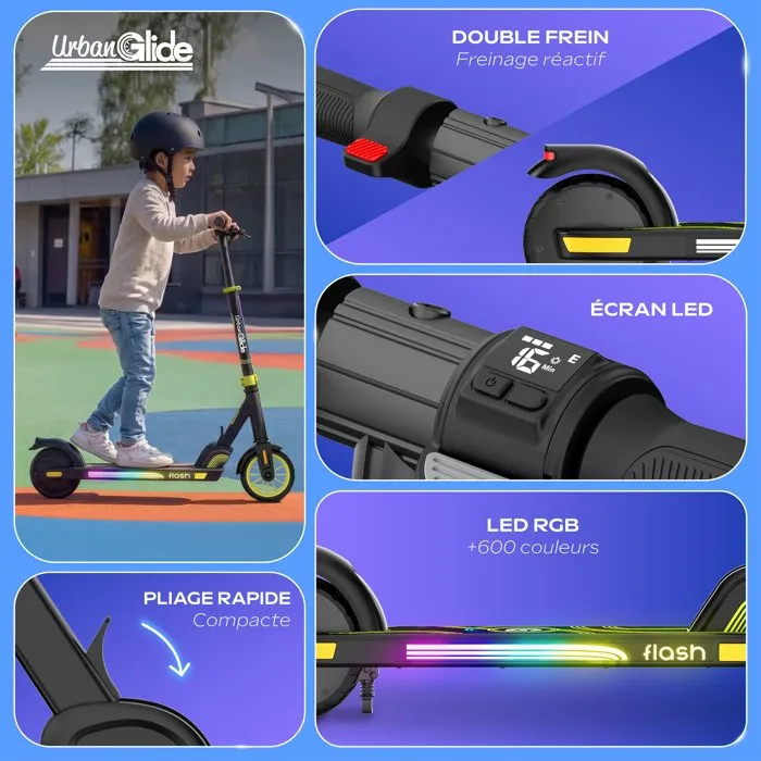 Urbanglide RIDE FLASH Trottinette électrique avec batterie 21,8V et pneus 6,5 pouces