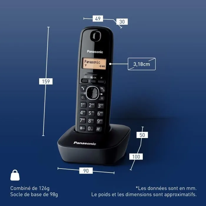 Panasonic Téléphone sans fil KX-TG1611FRH Noir avec écran LCD, répondeur, technologie DECT et fonction mains libres Panasonic Téléphone sans fil KX-TG1611FRH Noir avec écran LCD, répondeur, technologie DECT et fonction mains libres