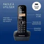 Panasonic Téléphone sans fil KX-TG1611FRH Noir avec écran LCD, répondeur, technologie DECT et fonction mains libres