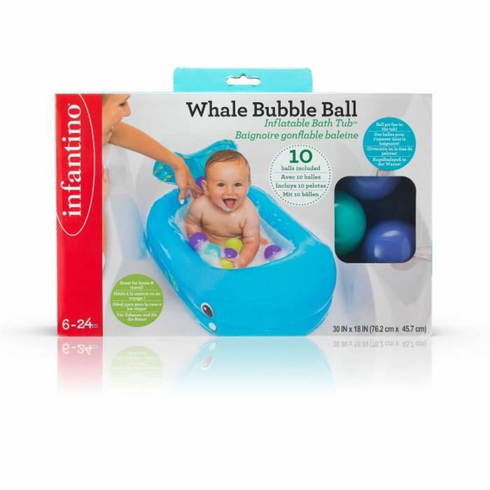 Infantino Baignoire baleine gonflable avec balles de jeu et thermomètre, Bleu Infantino Baignoire baleine gonflable avec balles de jeu et thermomètre, Bleu