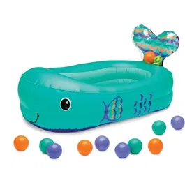 Infantino - Baignoire bébé gonflable baleine avec thermomètre et balles de jeu - 76.2 x 45.7 cm - Bleu - Pour bébés à partir de 6 mois