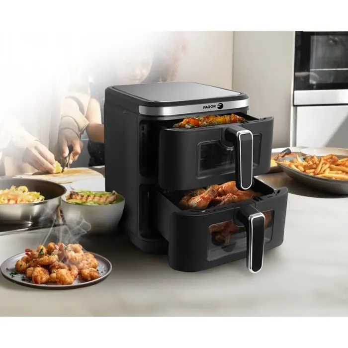 Fagor Airfryer FGD11 - Friteuse sans huile Airfryer - Double cuve 2 x 5.5 L - Capacité totale 11 L - 12 programmes - 2800W Fagor Airfryer FGD11 - Friteuse sans huile Airfryer - Double cuve 2 x 5.5 L - Capacité totale 11 L - 12 programmes - 2800W