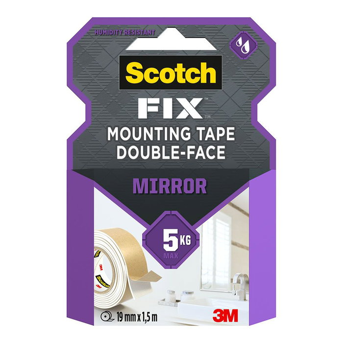 Ruban adhésif double face Scotch 5 kg 19 mm x 1,5 m Miroirs Ruban adhésif double face Scotch 5 kg 19 mm x 1,5 m Miroirs
