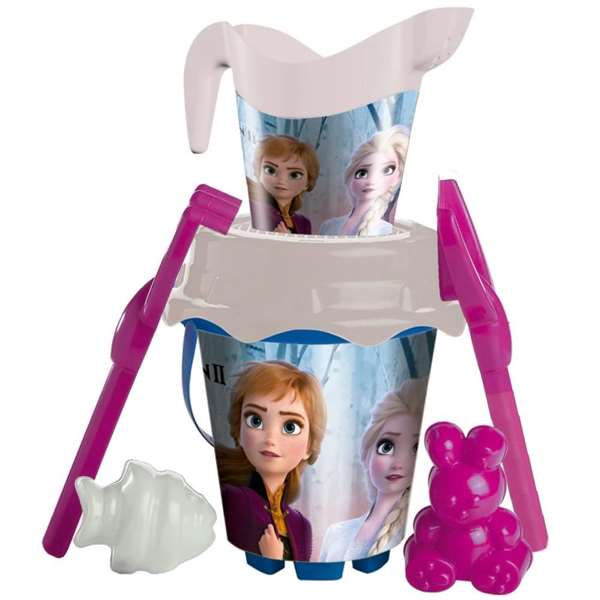Unice - Seau de plage château Frozen 2 avec tamis, pelle, râteau, arrosoir et moules 18 cm - Modèles assortis