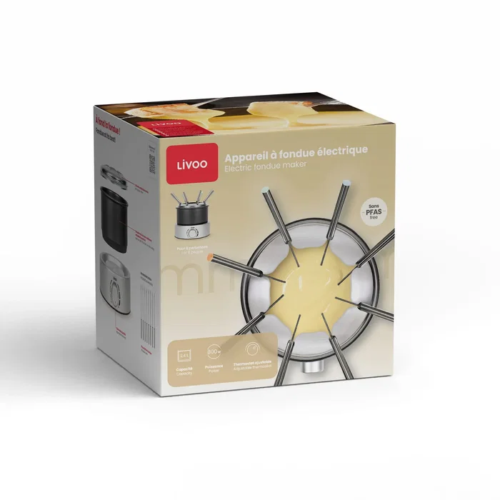 Livoo DOC333 Appareil à fondue électrique - Caquelon amovible 800W - Pour 8 personnes - Thermostat réglable