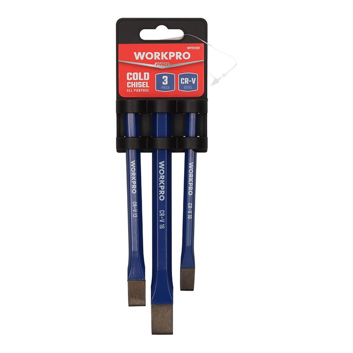 Workpro Lot de 3 burins à froid 10x8x142/13x10x152/16x13x172 mm acier chrome-vanadium forgé