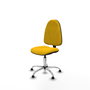 Chaise de bureau Algarra avec mécanisme de contact permanent de base, recouverte de tissu jaune. Équipée d'une base chromée, sans accoudoirs et avec butées